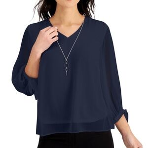 JM Collection Navy Blue Tie-sleeve Blouse Size medium​​